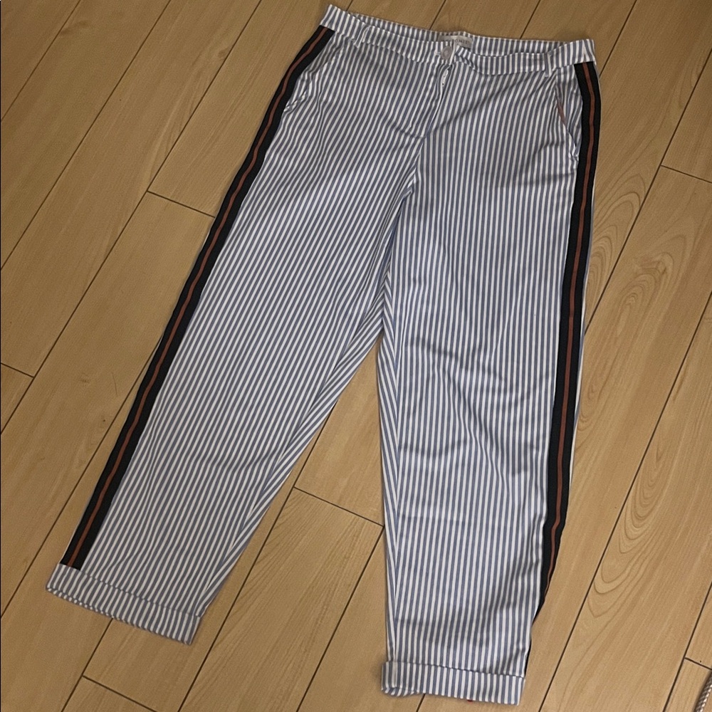 New Anatomie Blue Striped Chinos with Black and Red Side Stripes size M